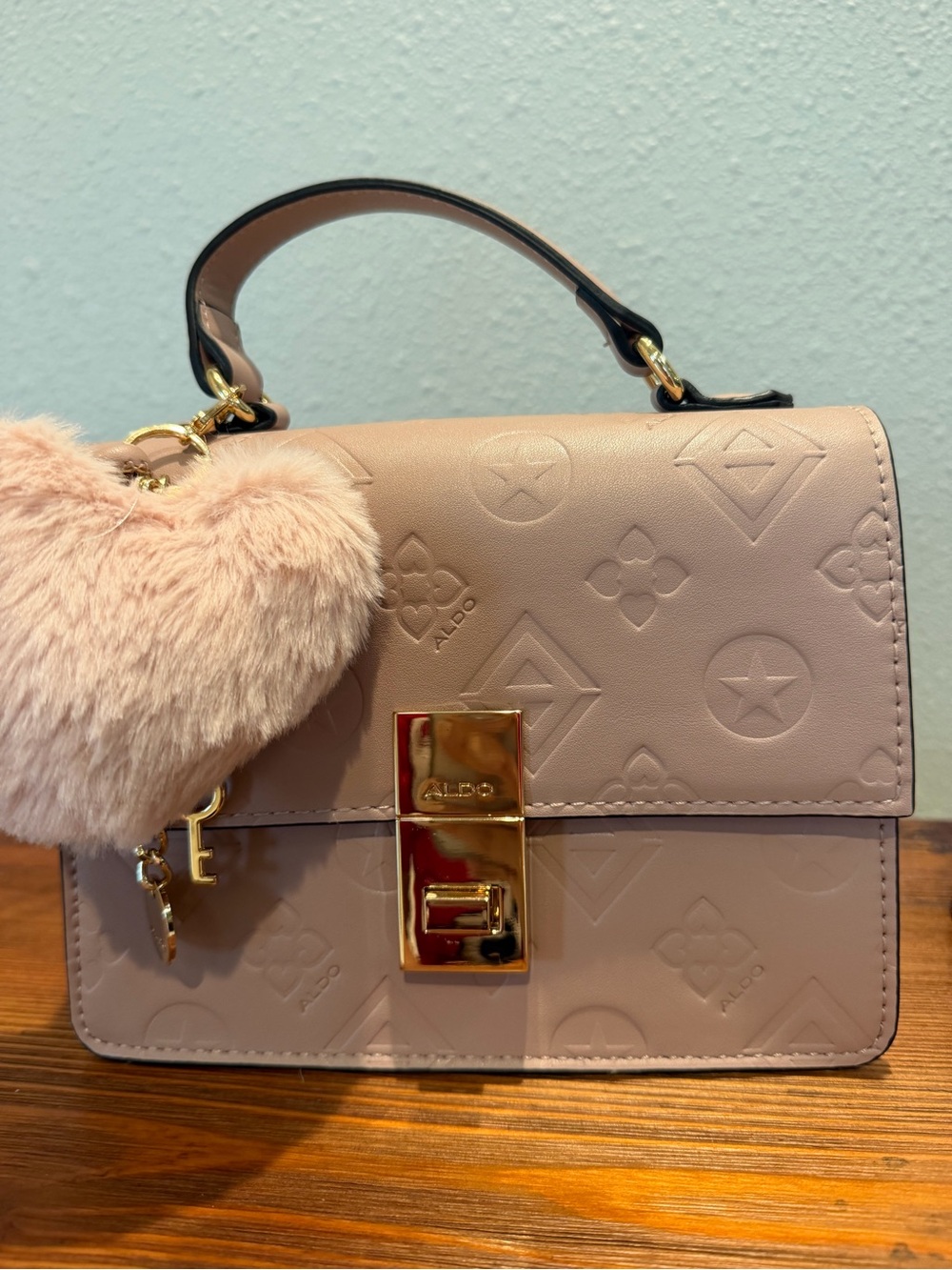 ALDO Blush Pink Embossed Top-Handle Satchel with Gold Hardware